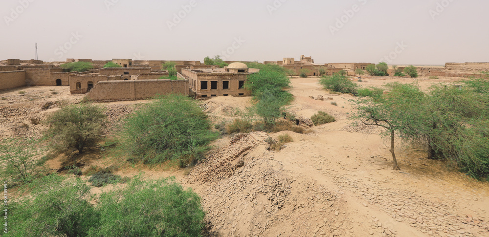 Panoramic View to the Sandy Walls of the Derawar Fort in Cholistan Desert, Pakistan