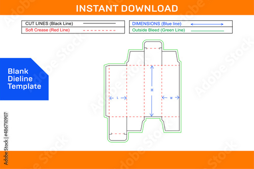 Reverse tuck end Square folding box Dieline template and 3D Box design Blank dieline template