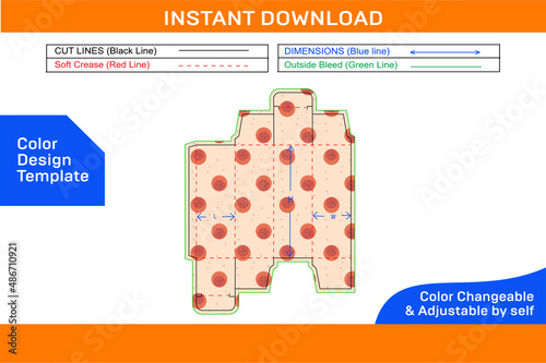 Reverse tuck end Square folding box Dieline template and 3D Box design Color Design Template