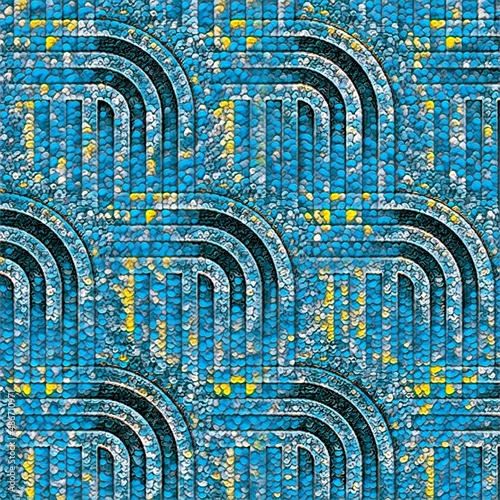 Celtic simple curved repeating patterns and design blue mosaic