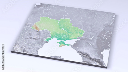 Physical map of Europe, Ukraine and borders. Russia and Belarus, Crimea and the Black Sea. Borders and provinces of Ukraine, map. Military maneuvers at the borders. photo
