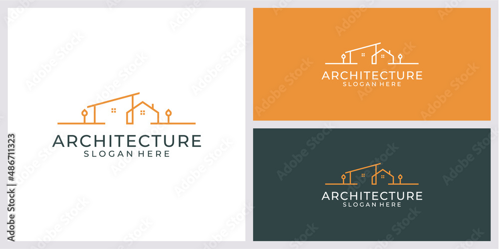 Building logo with unique line art style and business card template Building logo with unique line art style and business card template
