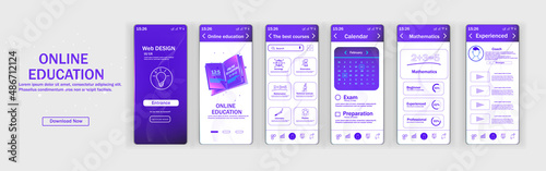Online learning mobile application template. Design elements of the user interface, UX, graphical interface. An application for digital online education. Vector illustration.