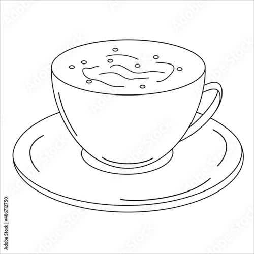 Cup of coffee, tea. Doodle style. Black lines on a white background. Vector.