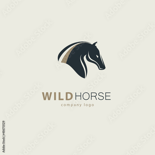 horse head profile stylized symbol, logo or emblem template