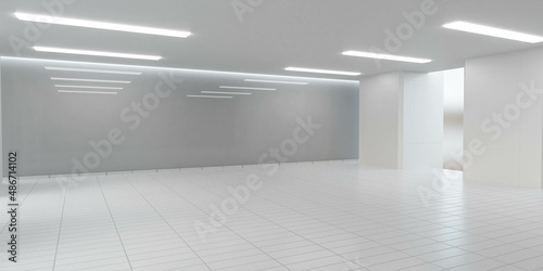 empty white production hall laboratory science lab technology office 3d render illustration