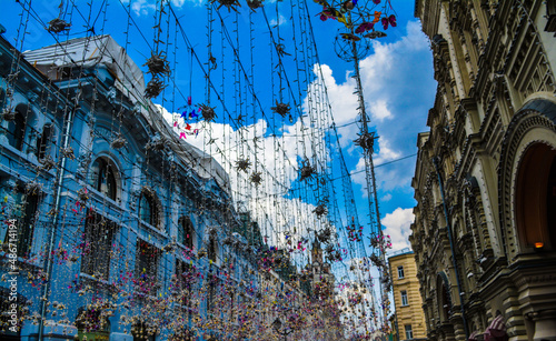 colored pendants on the central square of Moscow