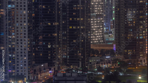 Skyscrapers at the Business Bay in Dubai aerial night timelapse, United Arab Emirates © neiezhmakov