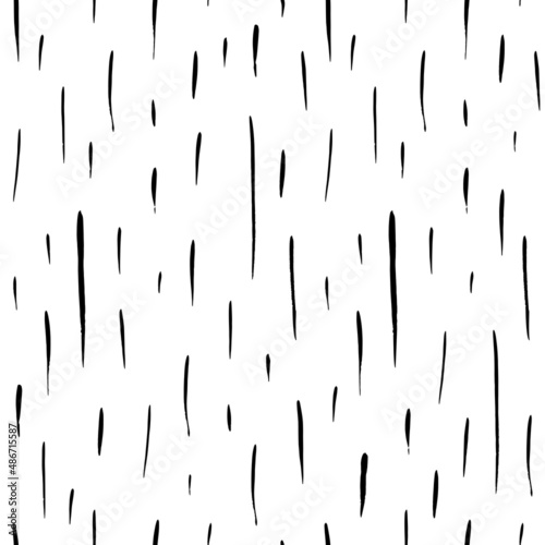 Birch bark texture. Seamless pattern with black shabby strokes, lines on white background. Ethnic background.