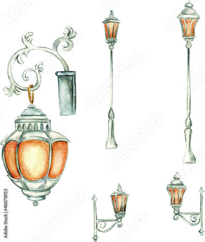 Watercolor street lamps Metallic