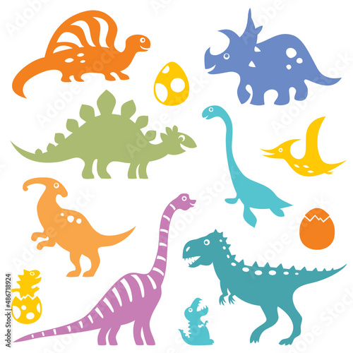 set of cartoon dinosaurs silhouettes  cut files