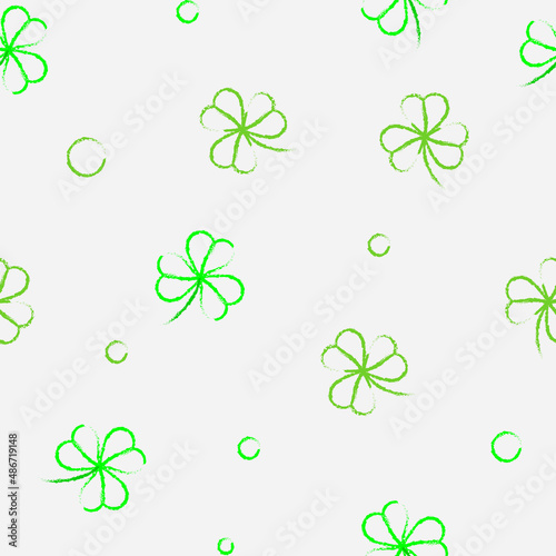 Two tone green clover leaf or Japanese lucky leaves on a very light cream background. And you can use it on Saint Patrick’s Day. It is a seamless vector pattern work.