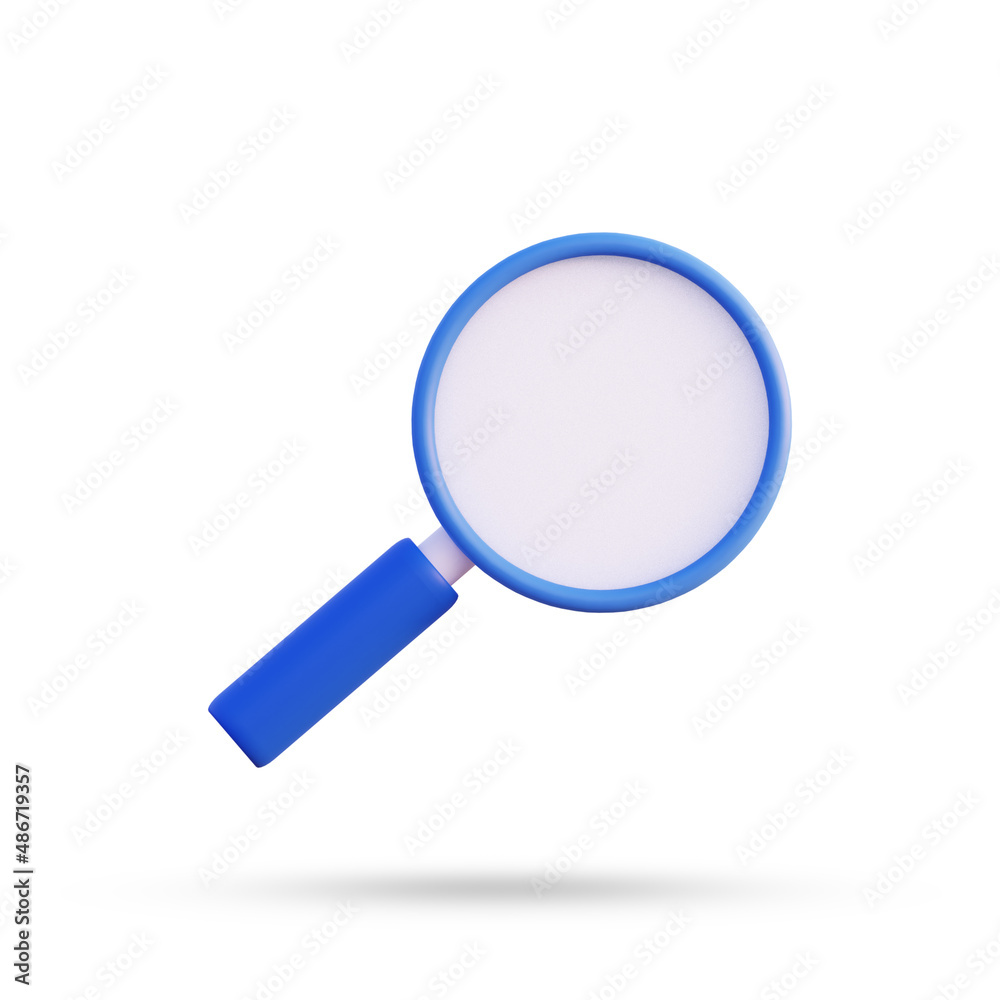 3d render blue magnifier illustration icon front view isolated 3d render blue magnifier illustration icon front view isolated
