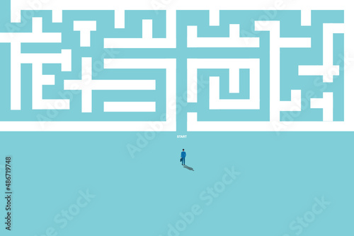 Business solution searching vector concept. Overcome difficult challenge, make decision and find success