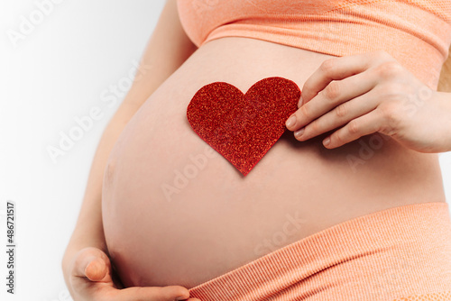 Wallpaper Mural pregnant woman holds a symbol in the shape of a heart in her palms on a white background Torontodigital.ca