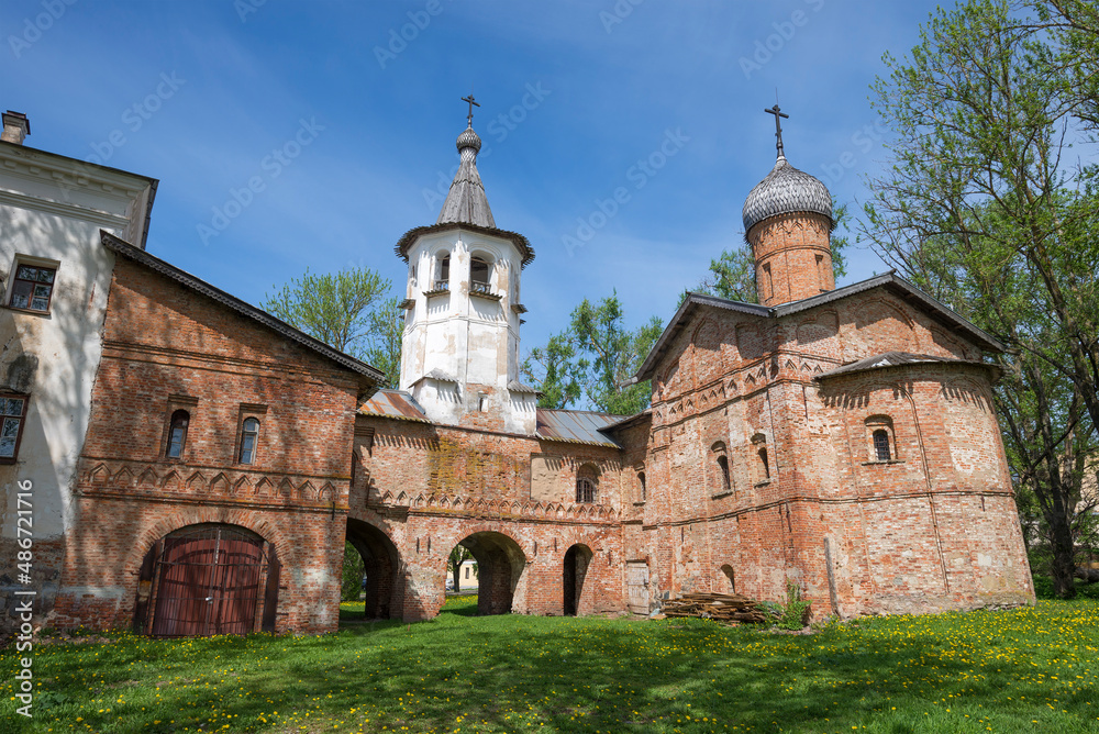 The ancient Annunciation Church on a sunny May day. Veliky Novgorod, Russia