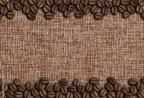 many roasted coffee beans ornament on a wooden background illustration