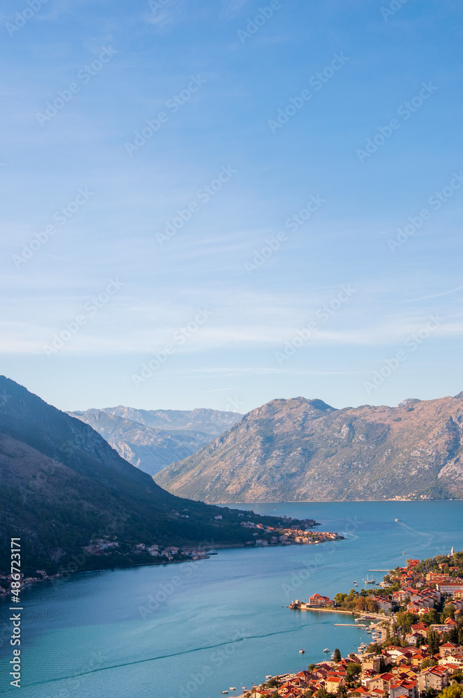 Prcanj and Dobrota from mountains Kotor, Montenegro