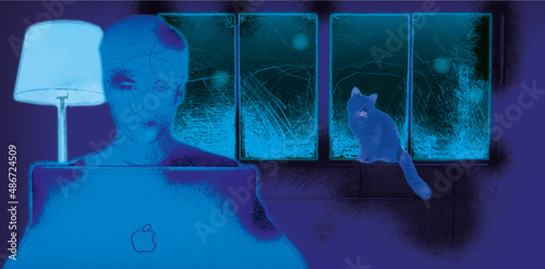 Katze auf der Fensterbank, Illustration