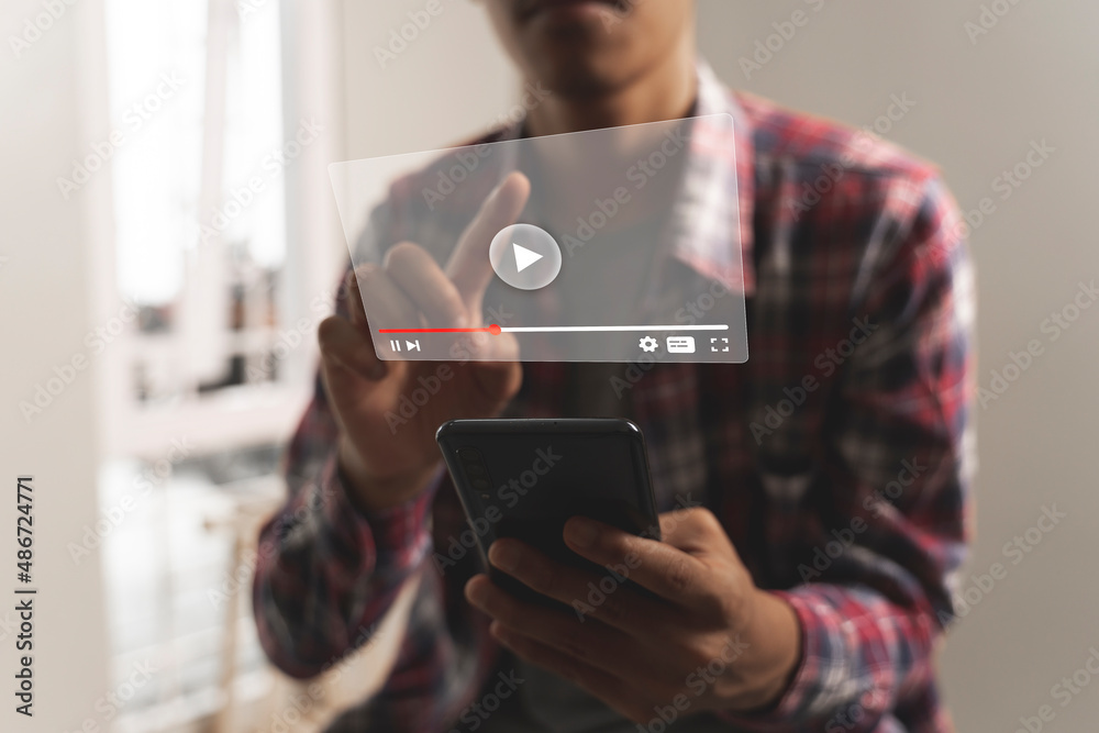 streaming online, watching video on internet hologram concept
