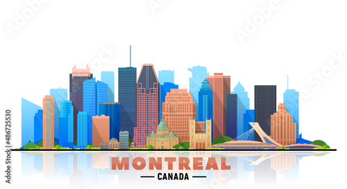 Montreal (Canada) skyline with panorama in white background. Vector Illustration. Business travel and tourism concept with modern buildings. Image for presentation, banner, placard, and website
