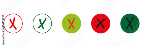 Red and green collection crosses.Set of flat vector mark buttons green,black and red crosses signs. 