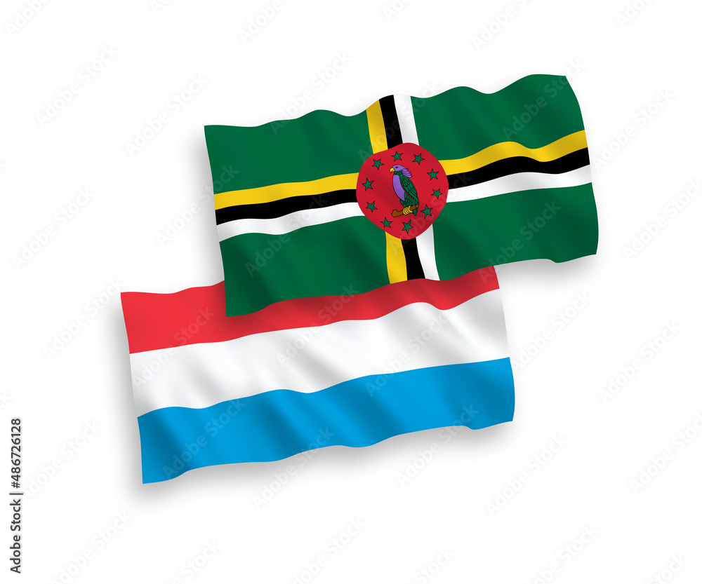 Flags of Dominica and Luxembourg on a white background