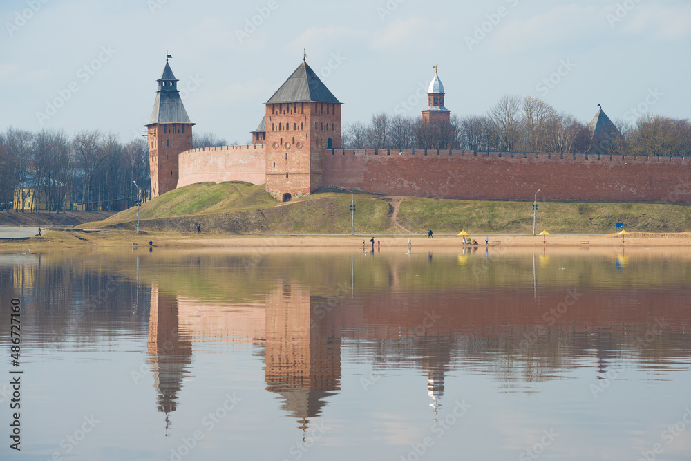 View of the Kremlin of Veliky Novgorod on April afternoon. Russia