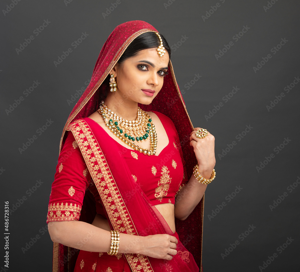 Beautiful Indian young Hindu Bride in studio shot Stock Photo ...