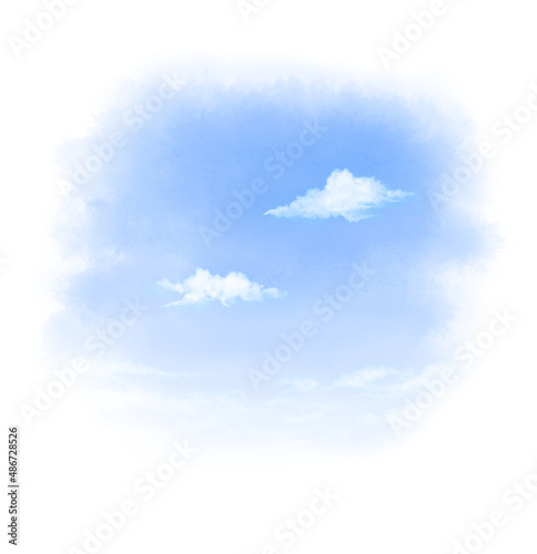 Photography Blue sky and clouds drawn with digital watercolor
