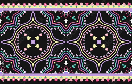 Pastel floral Aztec style. Geometric mosaic on the tile.  African Moroccan pattern. Ethnic carpet. Majolica. Ancient interior. Asian rug. Tribal vector ornament. Pillow case textile.