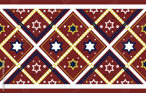 Geometric red star colorful retro ethnic vector texture pattern design for cloth fabric carpet 