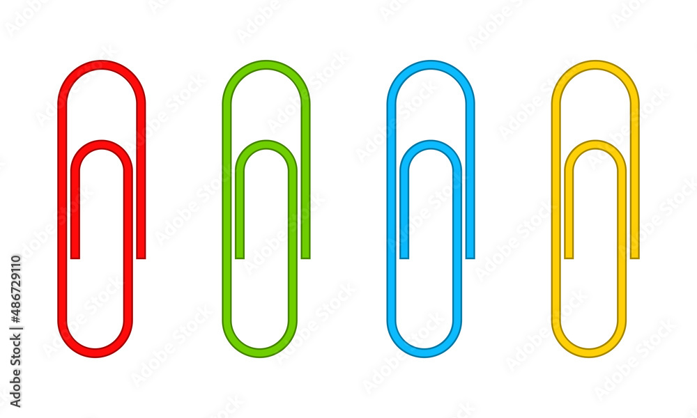 Set with papers clips colored on white background. Office or school stationery. Colorful set. Set with papers clips colored on white background. Office or school stationery. Colorful set.