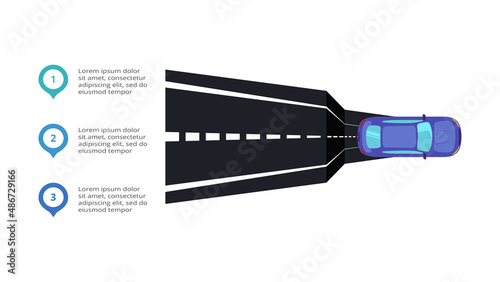 Road concept for infographic with 3 steps, options, parts or processes. Business data visualization.