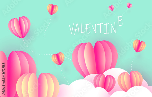 Valentine's Day with pink heart love romantic background design for card wallpaper. February 14. Valentine celebrate background. Cute Heart, web banner, template, cover, gradient abstract papercut.