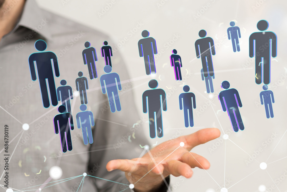 holding 3D rendering group of blue people holding 3D rendering group of blue people