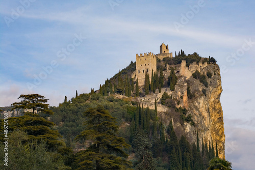 The ruins of Arco Castle overlooking the north east Italian town of Arco in the Upper Garda Plain  Trentino- Alto Adige 