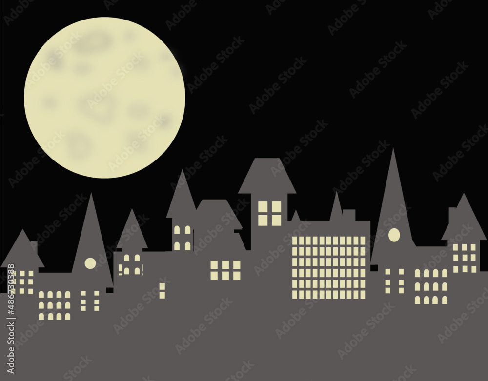 night city with moon