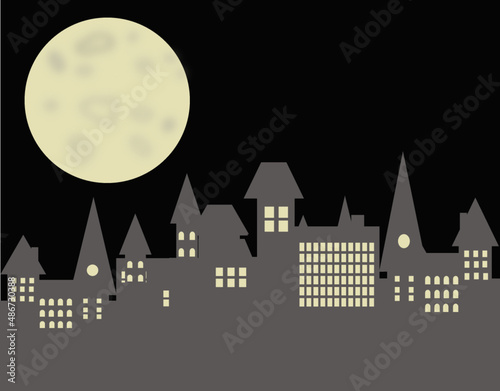 night city with moon
