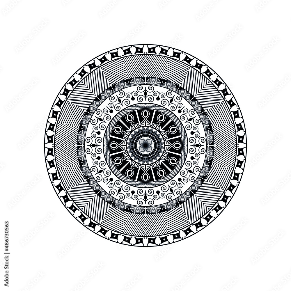 Circular pattern in form of mandala for coloring book, greeting card, phone case print. Anti-stress therapy pattern, coloring for adults. Hand drawn background, vector in illustration
