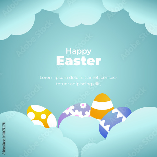 Cute Happy Easter Day Background with Clouds. Suitable for social media post, or greeting