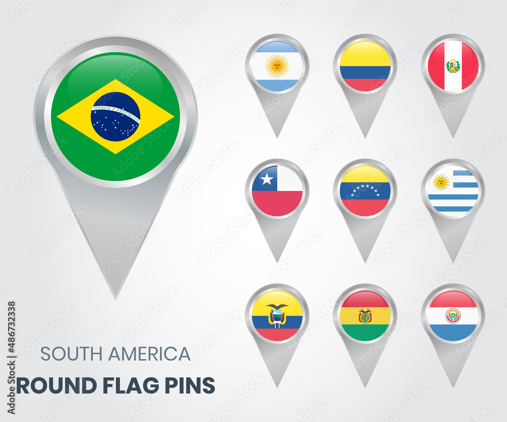 South america round flag pins, map pointers South america round flag pins, map pointers