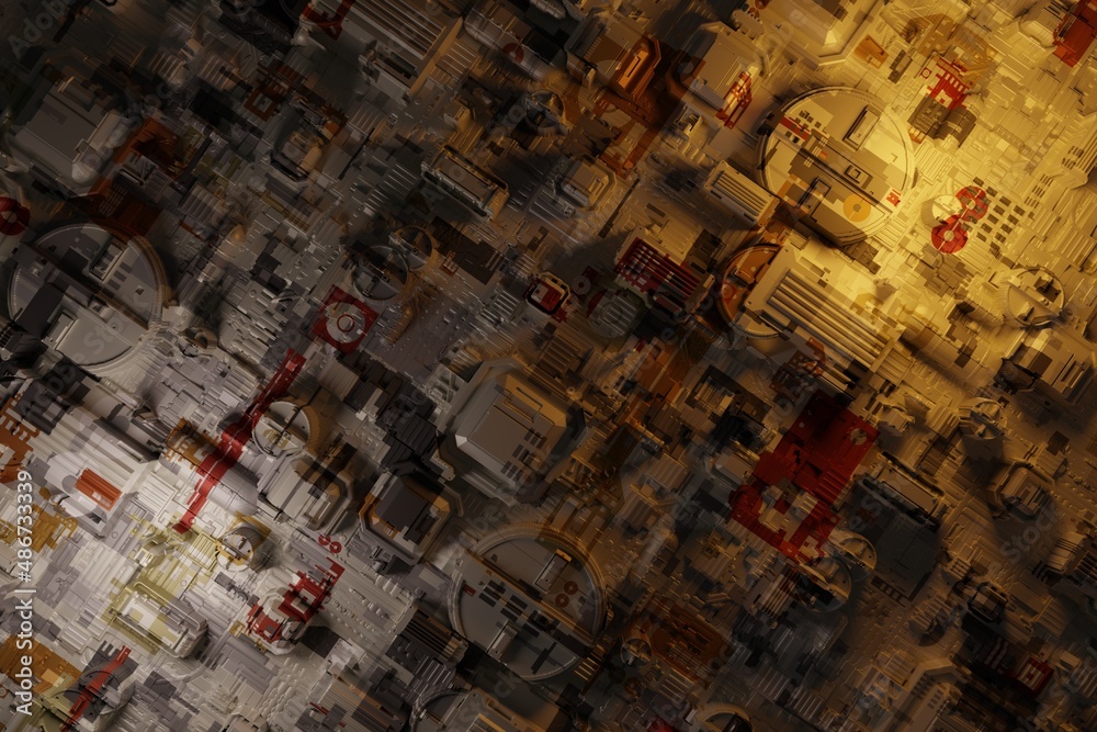 Naklejka premium Abstract industrial city top view sci-fi high tech background