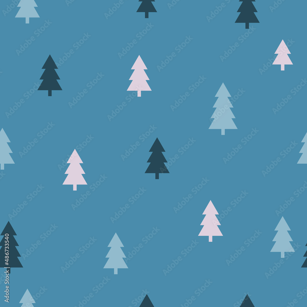 Abstract Christmas seamless pattern with decorative Christmas tree. Print for greeting cards, fabric or wrapping paper designs. Eps 10 vector illustration.