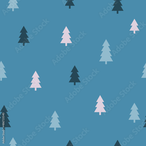 Abstract Christmas seamless pattern with decorative Christmas tree. Print for greeting cards, fabric or wrapping paper designs. Eps 10 vector illustration.