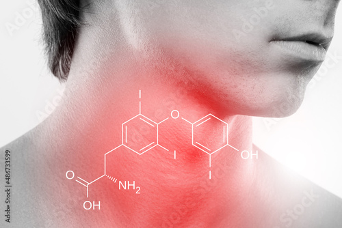 Male neck and triiodothyronine hormone formula photo