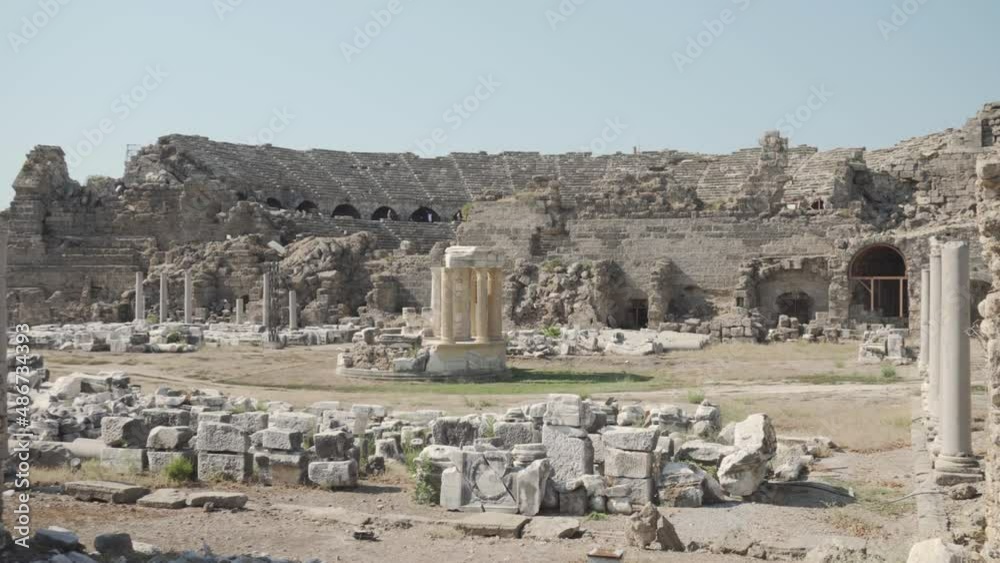 Awesome ruins of the commercial agora in Side, Turkey