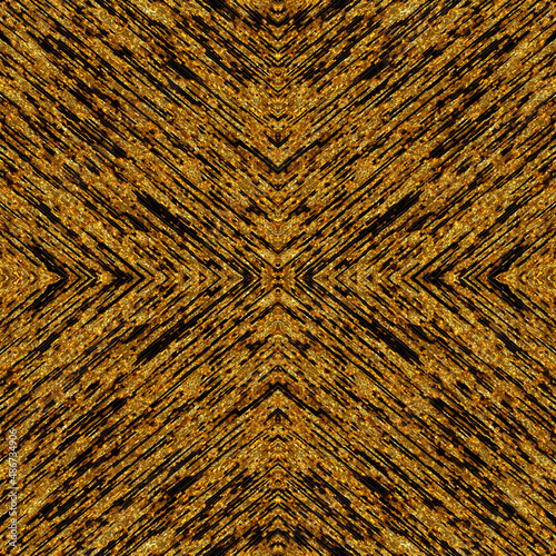 Golden mirror seamless texture with strong diagonal noise. Golden background. The rough surface is yellow. 