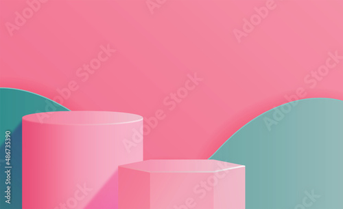 3D Background podium for product display. Product showcase on pedestal pink studio