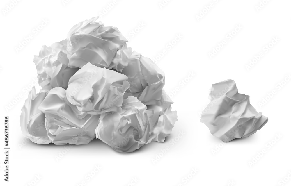 Realistic paper trash. Pile of crumpled paper balls, crinkled and wasted page. Vector isolated set Realistic paper trash. Pile of crumpled paper balls, crinkled and wasted page. Vector isolated set